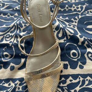 Essex Lane Metallic Gold Snake-Print Strappy Sandal